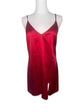 Red Satin Slip Dress with Spaghetti Straps